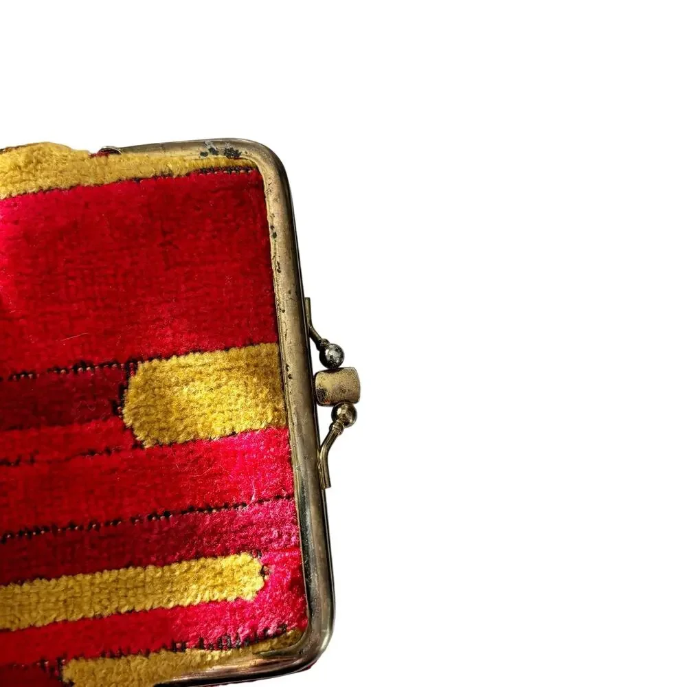 Vintage 1970s Chenille Folded Wallet Red Yellow